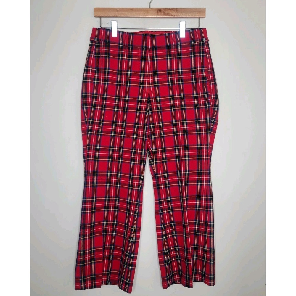 J.Crew Womens Pants Red Tartan Plaid 8P Kelsey Pant Flair‎ Leg Eurostyle Preppy